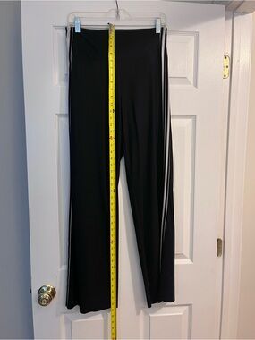 Athleta Black Wide-Leg Track Pants with White Stripes
